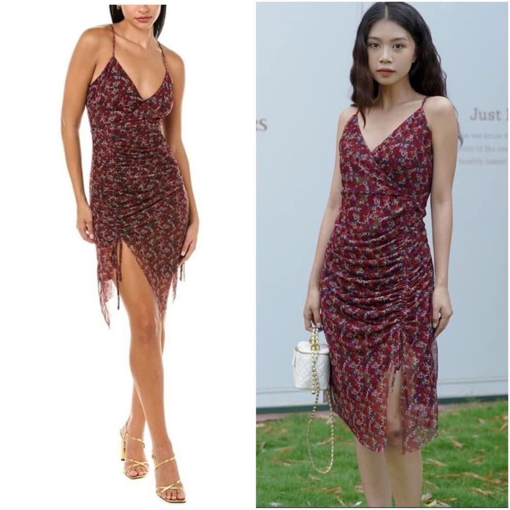 Bcbgeneration Womens floral Mesh ruched Dress NWT